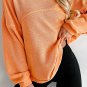Grapefruit Orange Solid Color Textured High Low Long Sleeve Top