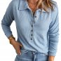 Sky Blue Button Front Turn-down Neck Knit Top