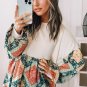 Jet Stream Paisley Geometric Patchwork Crew Neck Loose Fit Top