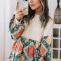 Jet Stream Paisley Geometric Patchwork Crew Neck Loose Fit Top