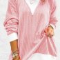 Peach Blossom Corded Colorblock Drop Shoulder Loose Top