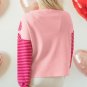 Pink Floral Patch Color Block Striped Sleeve Textured Top