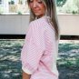Pink Striped 3/4 Sleeve Drop Shoulder Top