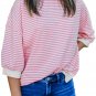 Pink Striped 3/4 Sleeve Drop Shoulder Top