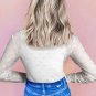 White Mesh Bow Pattern Long Sleeve Top