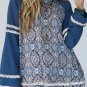 Blue Geometric Printed Lace Patchwork Ric Rac Raglan Long Sleeve Top