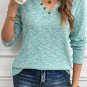 Moonlight Jade Buttoned V Neck Textured Knit Long Sleeve Top