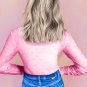 Pink Mesh Bow Pattern Long Sleeve Top