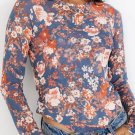 Orchid Petal Floral Print Mesh Fitted Long Sleeve Top