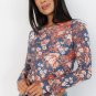 Orchid Petal Floral Print Mesh Fitted Long Sleeve Top