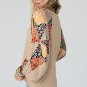 Parchment Contrast Printed Raglan Sleeves Patchwork V Neck Loose Top