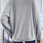 Light Grey Color Contrast Ribbed Loose Fit Long Sleeve Top