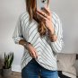 Black Stripe Chevron Striped V Neck Long Sleeve Casual Top