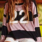 Pink Stripe Color Block Number 22 Print Game Day Loose Long Sleeve Top
