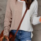 Khaki Colorblock Long Sleeve Crew Neck Top
