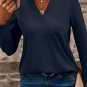 Dirty blue Notch V Neck Pocket Patched Long Sleeve T Shirt