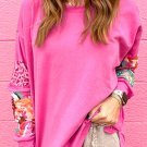Sachet Pink Mixed Print Patch Drop Shoulder Pullover Top