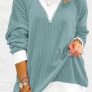 Light Blue Corded Colorblock Drop Shoulder Loose Top