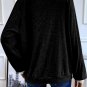 Black Color Contrast Ribbed Loose Fit Long Sleeve Top