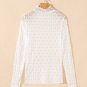 Beige Sheer Mesh Patterned Lettuce Trim Slim Long Sleeve Top