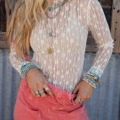 White Sheer Floral Lace Long Sleeve Slim Fit Top