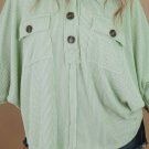 Green Plus Size Ribbed Pocketed Long Sleeve Henley Top