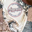 Gray America Slogan Tie Dye Print Short Sleeve T Shirt