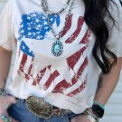 White American Flag Star Graphic Print Crew Neck T Shirt