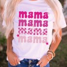 White Round Neck mama Graphic Casual Tee