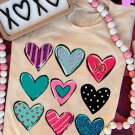 Khaki Valentines Multi Pattern Heart Print T Shirt