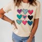 Khaki Valentines Multi Pattern Heart Print T Shirt