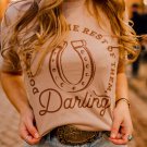 Khaki Darling Letter Graphic Print Short Sleeve T Shirt