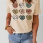 Khaki Heart Shaped Letters Print Crewneck Graphic Tee