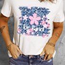 White Be Kind Cherry Blossoms Leopard Print Short Sleeve T Shirt