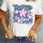 White Be Kind Cherry Blossoms Leopard Print Short Sleeve T Shirt
