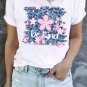 White Be Kind Cherry Blossoms Leopard Print Short Sleeve T Shirt
