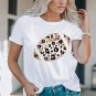 White Leopard Heart Shape Rugby Print Short Sleeve T Shirt