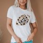 White Leopard Heart Shape Rugby Print Short Sleeve T Shirt