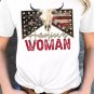 White American Woman Cow Skull Print Graphic T Shirt