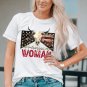 White American Woman Cow Skull Print Graphic T Shirt