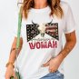 White American Woman Cow Skull Print Graphic T Shirt