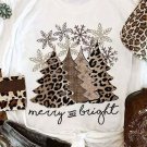 White Leopard Christmas Tree Graphic Print Crew Neck T Shirt