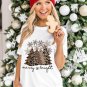 White Leopard Christmas Tree Graphic Print Crew Neck T Shirt