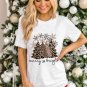 White Leopard Christmas Tree Graphic Print Crew Neck T Shirt