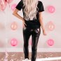 Black Love Heart Shaped Glitter Print Short Sleeve T Shirt
