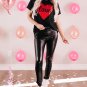 Black Love Heart Shaped Glitter Print Short Sleeve T Shirt