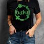 Black St Patrick Sequin Lucky Clover Print Short Sleeve T Shirt