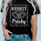 Black WHISKEY Makes Me Frisky Print Crewneck Graphic Tee