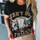 Black CAN'T BE TAMED Skull Western Graphic T Shirt