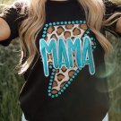 Black Western Fashion MAMA Leopard Lightening Graphic Tee